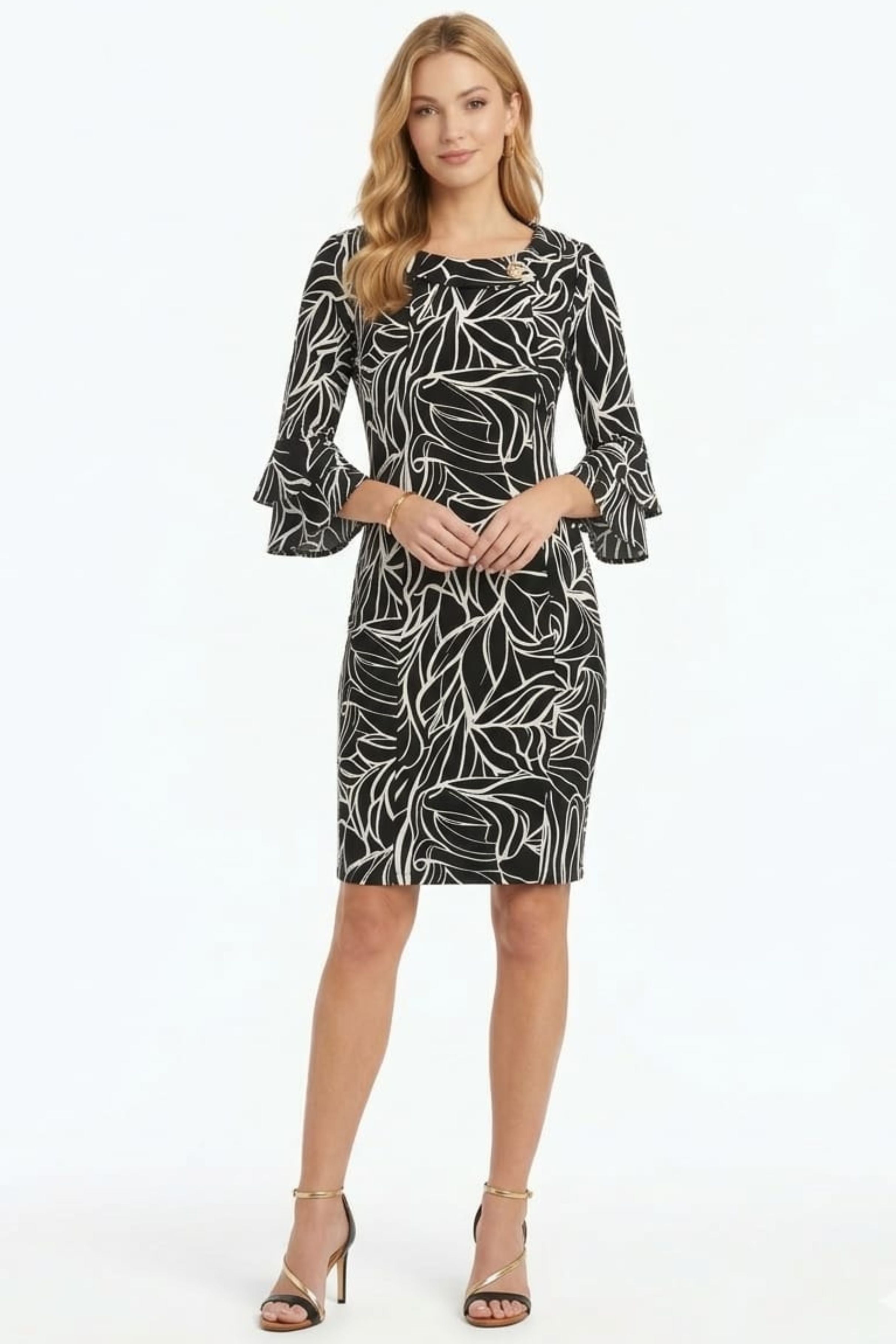 Jessica Rose SCP2101 Layered Bell Sleeve Sheath Dress