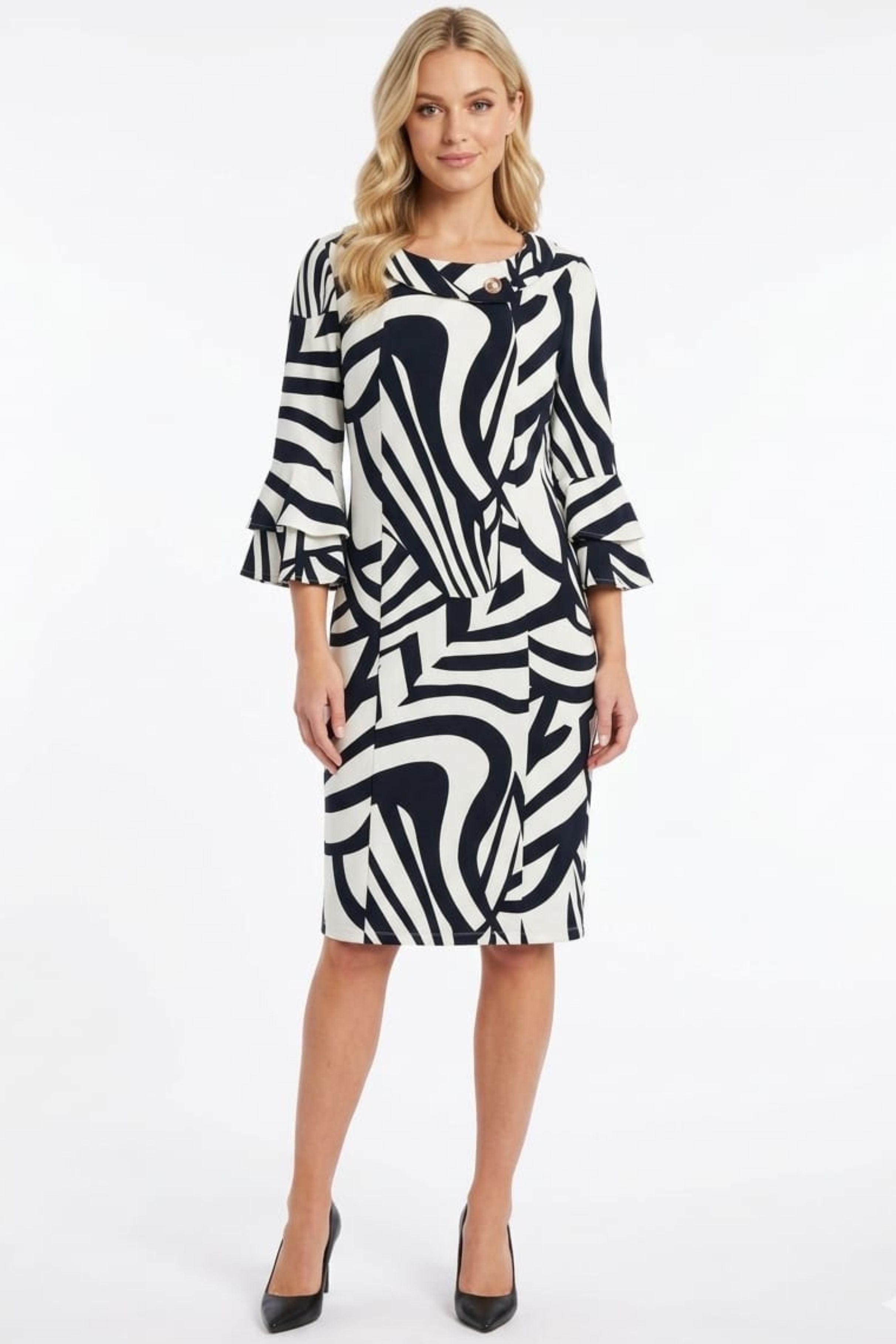 Jessica Rose SCP2101 Layered Bell Sleeve Sheath Dress
