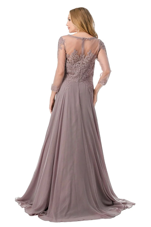 Illusion Lace Applique 3/4 Sleeve A-Line Mother of the Bride Dress by Trevi M2723J