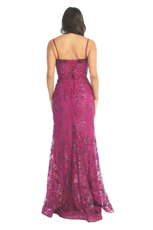 Cindy Collection 50488 Slit Leg Lace Design with Lined Detail Dress