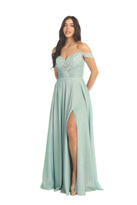 Cindy Collection 50487 Sparkling Off Shoulder Woven Dress With Structured Silhouette