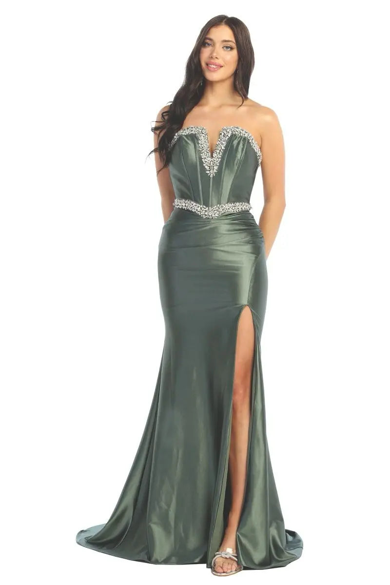 Cindy Collection 50496 Strapless Rhinestone Embellished Woven Dress