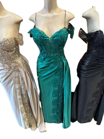 Cold-Shoulder Lace Formal Gown with Floral Appliqué and Draped Satin Evening Gown by PL-1005