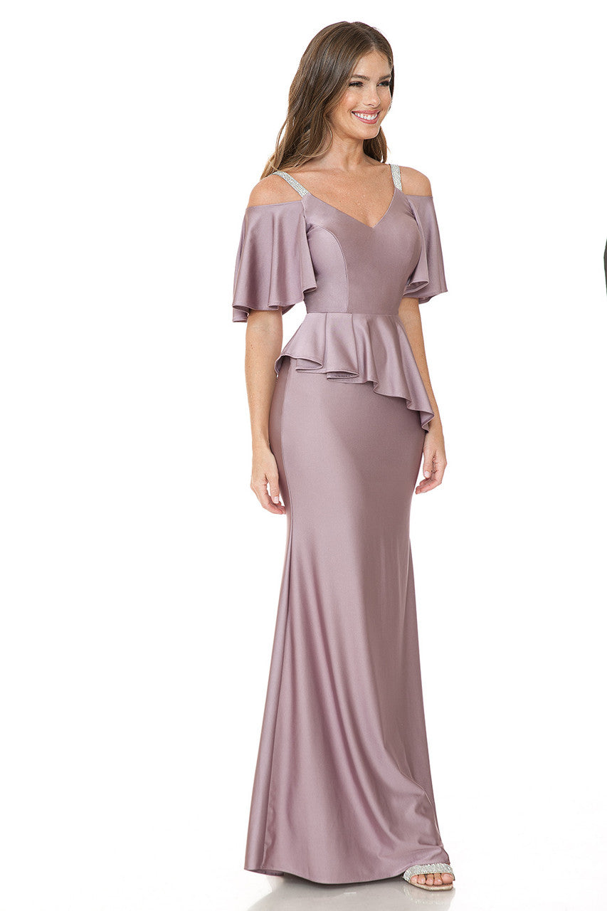 Bridesmaid Dress V-Neck Ruffled Sleeve Evening Dress By Lenovia 5282