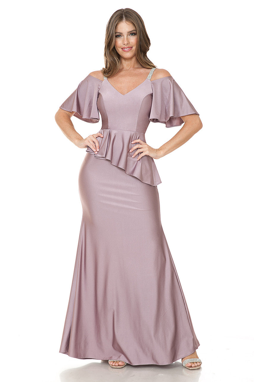 Bridesmaid Dress V-Neck Ruffled Sleeve Evening Dress By Lenovia 5282