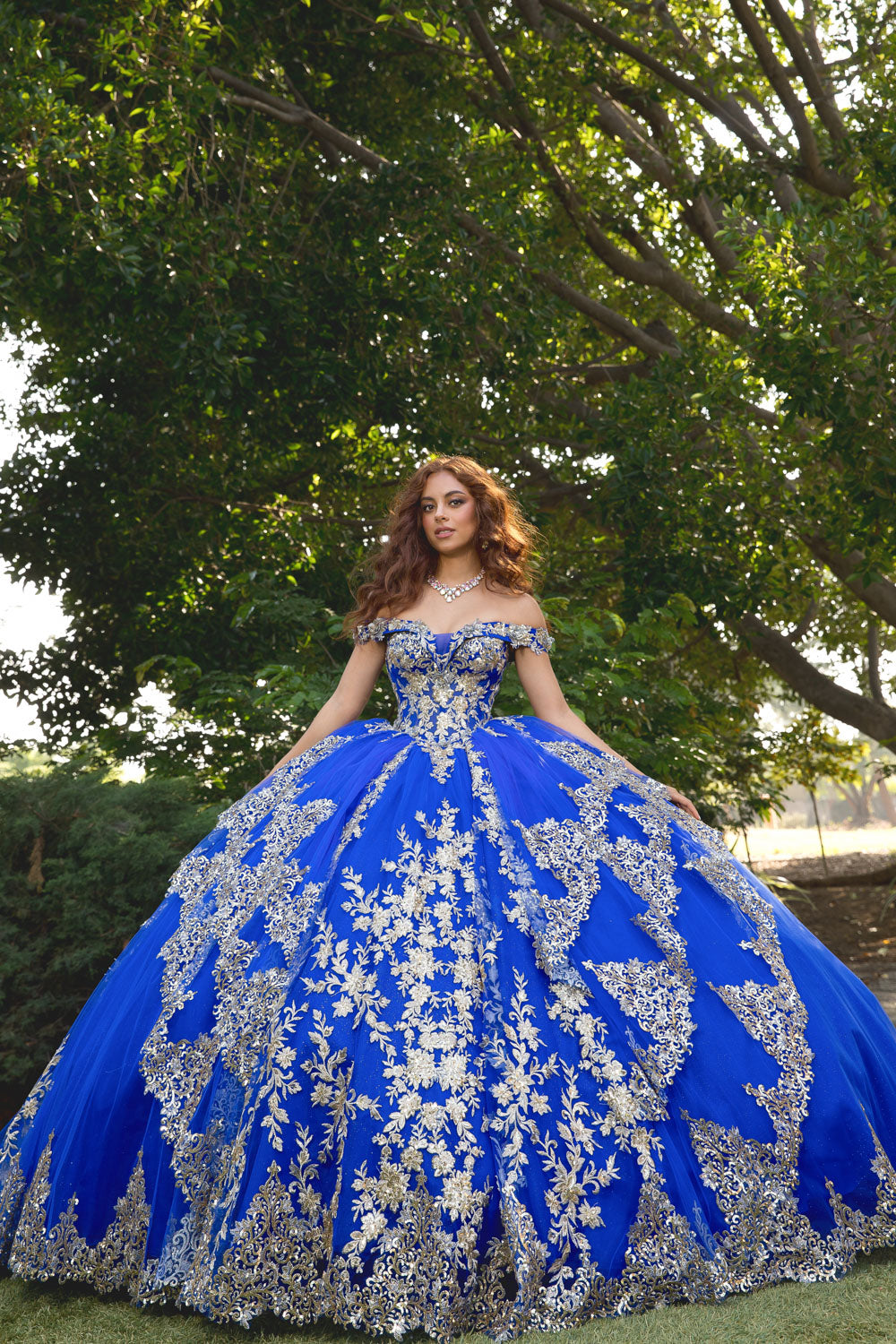 Applique Off Shoulder Quinceanera Dress Corset Ball Gown with Train by Bella Princess PQ1055