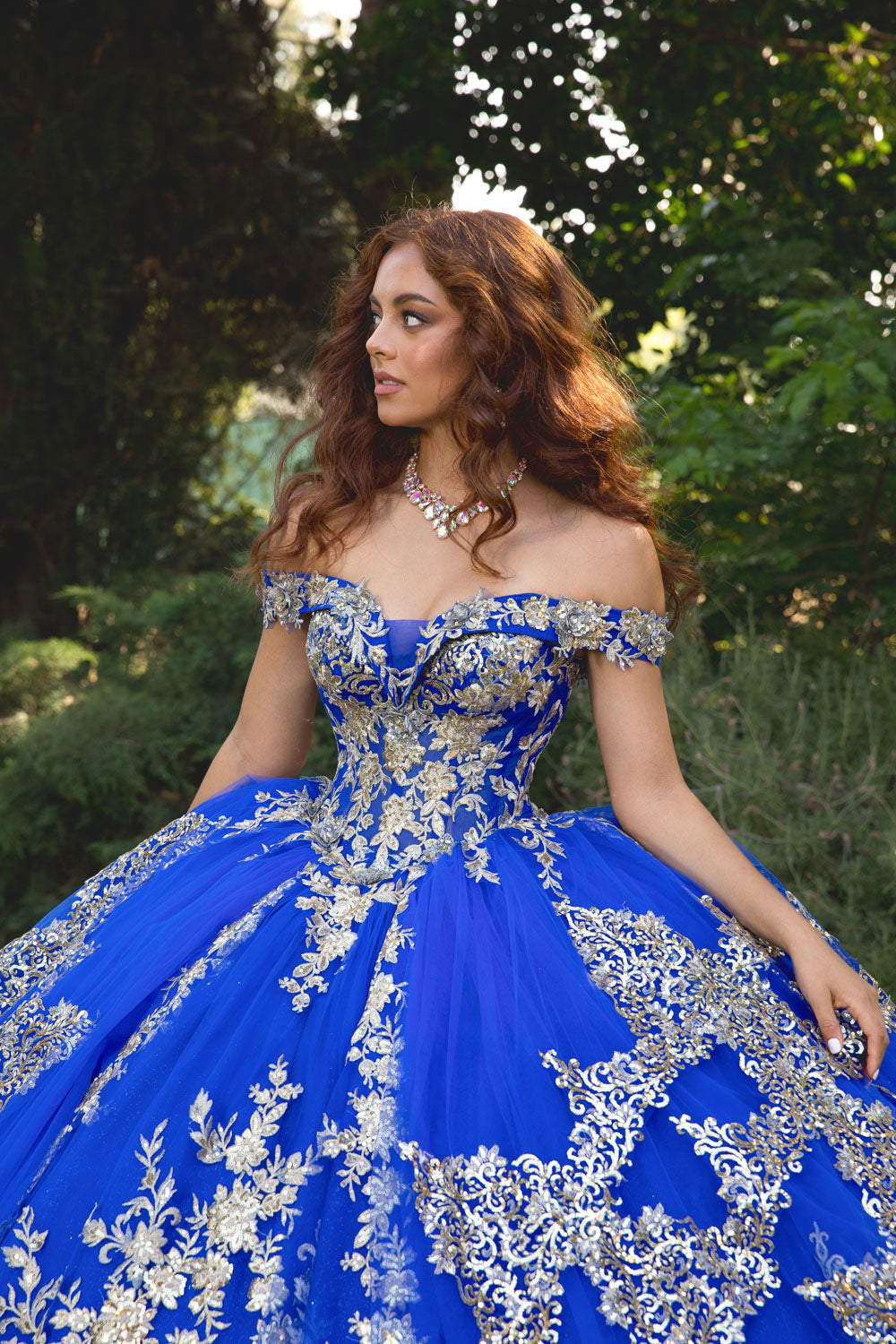 Applique Off Shoulder Quinceanera Dress Corset Ball Gown with Train by Bella Princess PQ1055