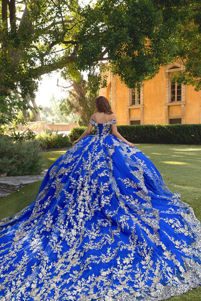 Applique Off Shoulder Quinceanera Dress Corset Ball Gown with Train by Bella Princess PQ1055
