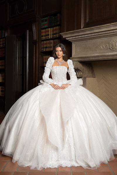 Strapless Puff Sleeve Ball Gown by Bella Princess PQ1071