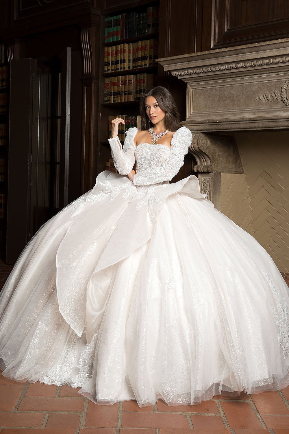 Strapless Puff Sleeve Ball Gown by Bella Princess PQ1071