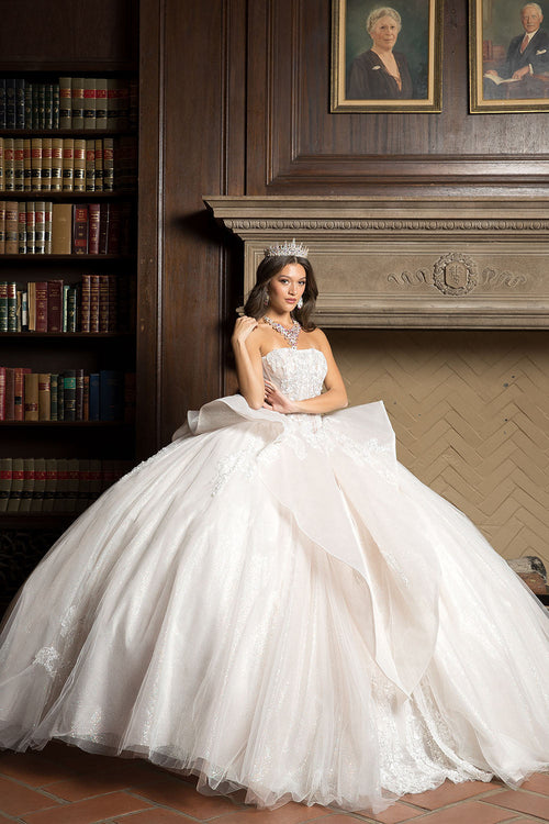 Strapless Puff Sleeve Ball Gown by Bella Princess PQ1071