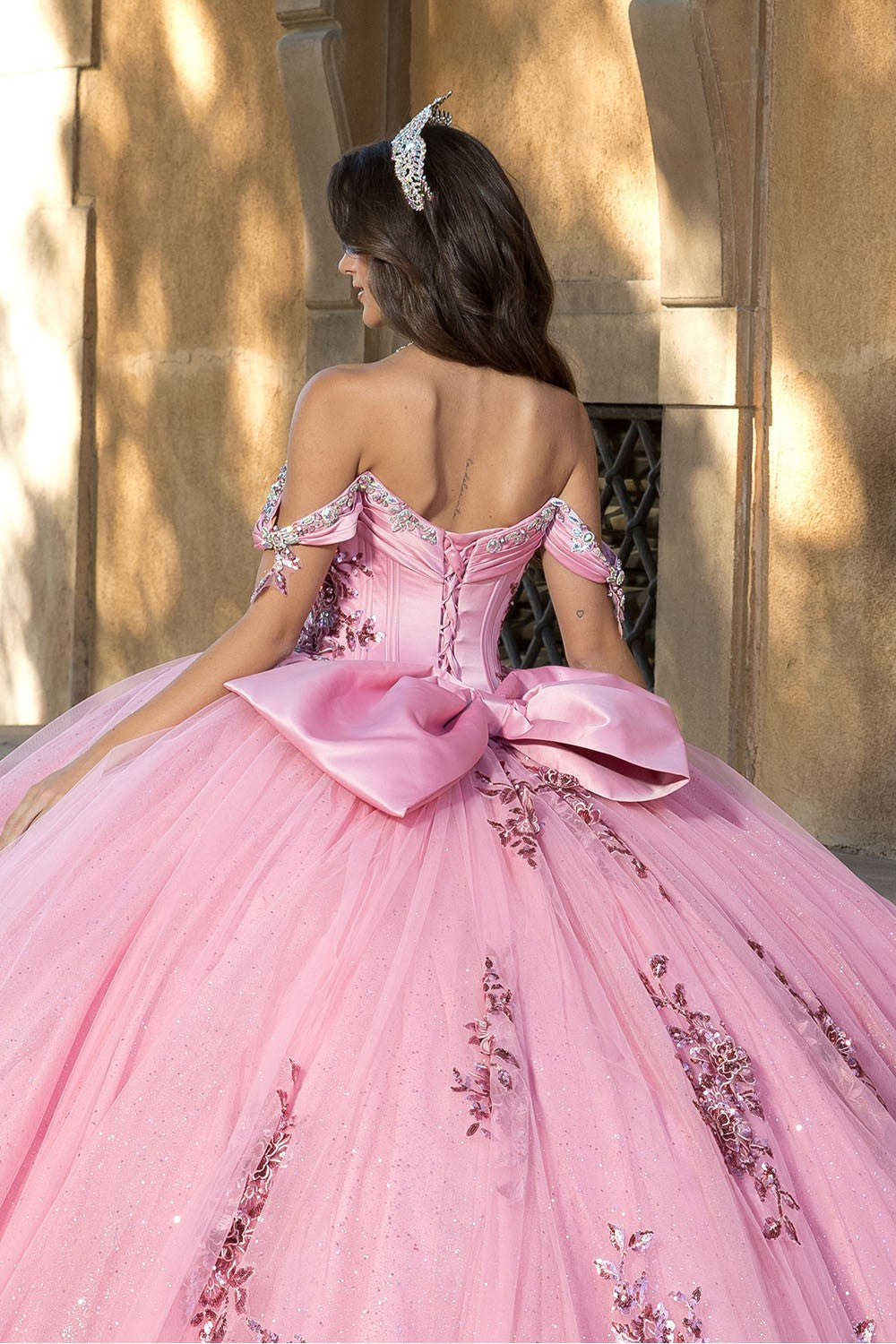 Off Shoulder Bow Ball Gown by Bella Princess PQ1072