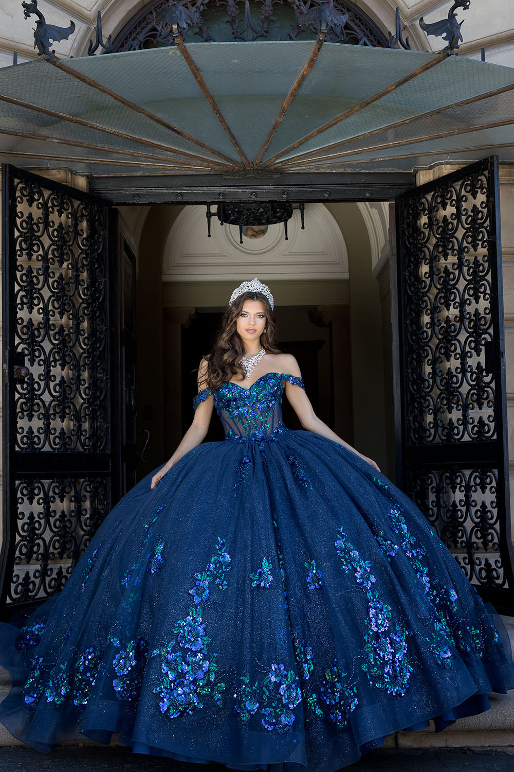 Floral Off Shoulder Ball Gown by Bella Princess PQ1073