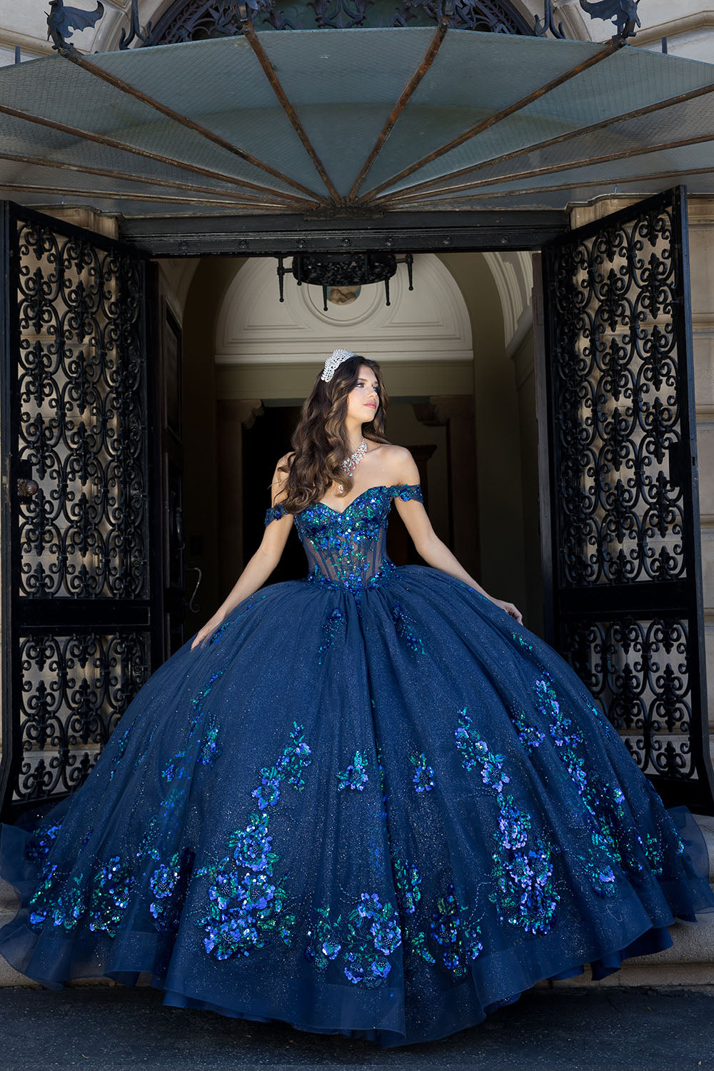 Floral Off Shoulder Ball Gown by Bella Princess PQ1073