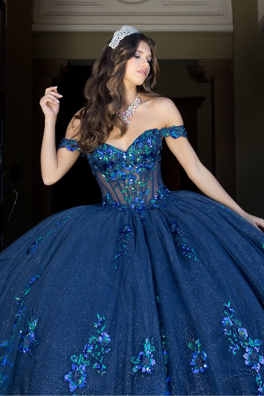 Floral Off Shoulder Ball Gown by Bella Princess PQ1073