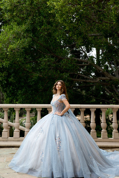 Strapless Cap Sleeve Ball Gown by Bella Princess PQ1094