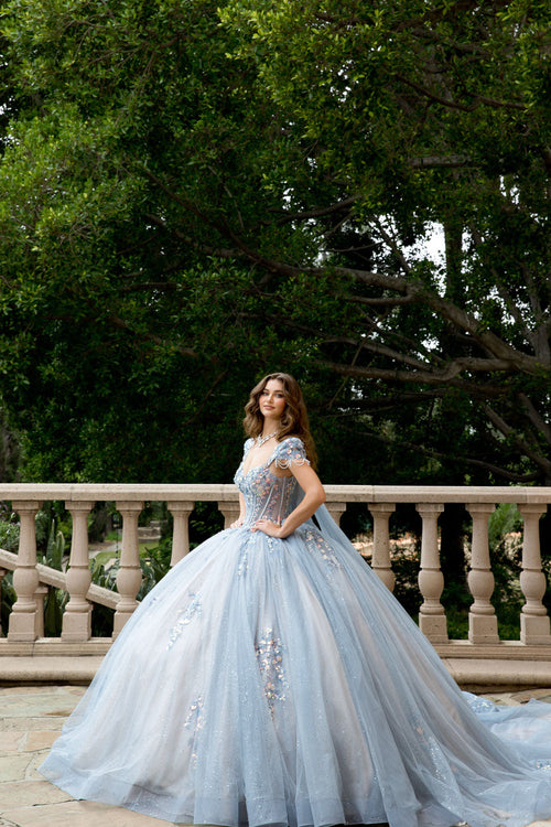 Strapless Cap Sleeve Ball Gown by Bella Princess PQ1094