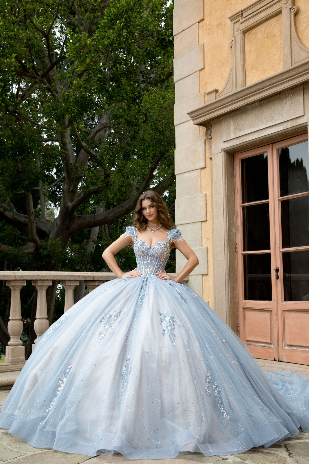 Strapless Cap Sleeve Ball Gown by Bella Princess PQ1094