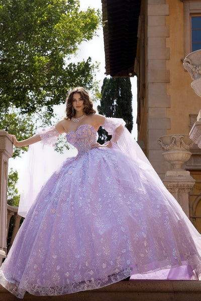 3D Floral Cape Sleeve Ball Gown by Bella Princess PQ1084