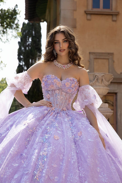 3D Floral Cape Sleeve Ball Gown by Bella Princess PQ1084