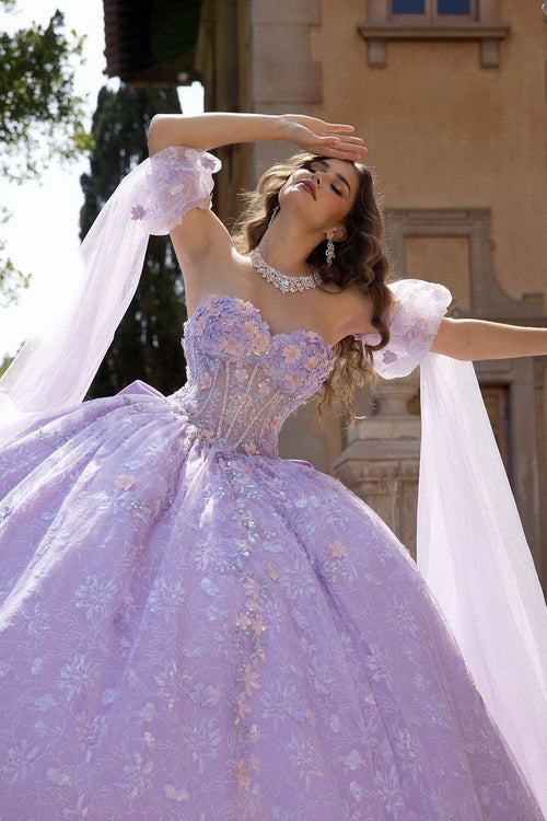 3D Floral Cape Sleeve Ball Gown by Bella Princess PQ1084