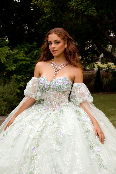 3D Floral Cape Sleeve Ball Gown by Bella Princess PQ1084