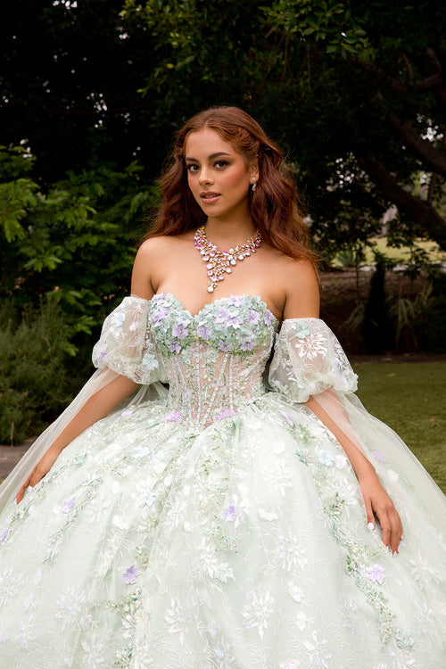 3D Floral Cape Sleeve Ball Gown by Bella Princess PQ1084