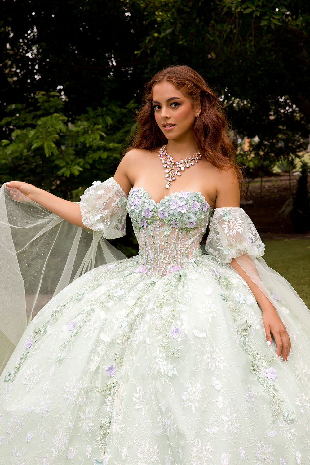 3D Floral Cape Sleeve Ball Gown by Bella Princess PQ1084
