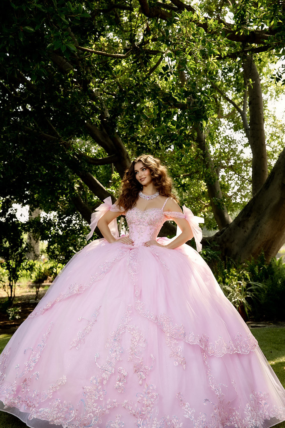Off Shoulder Bow Ball Gown by Bella Princess PQ1085