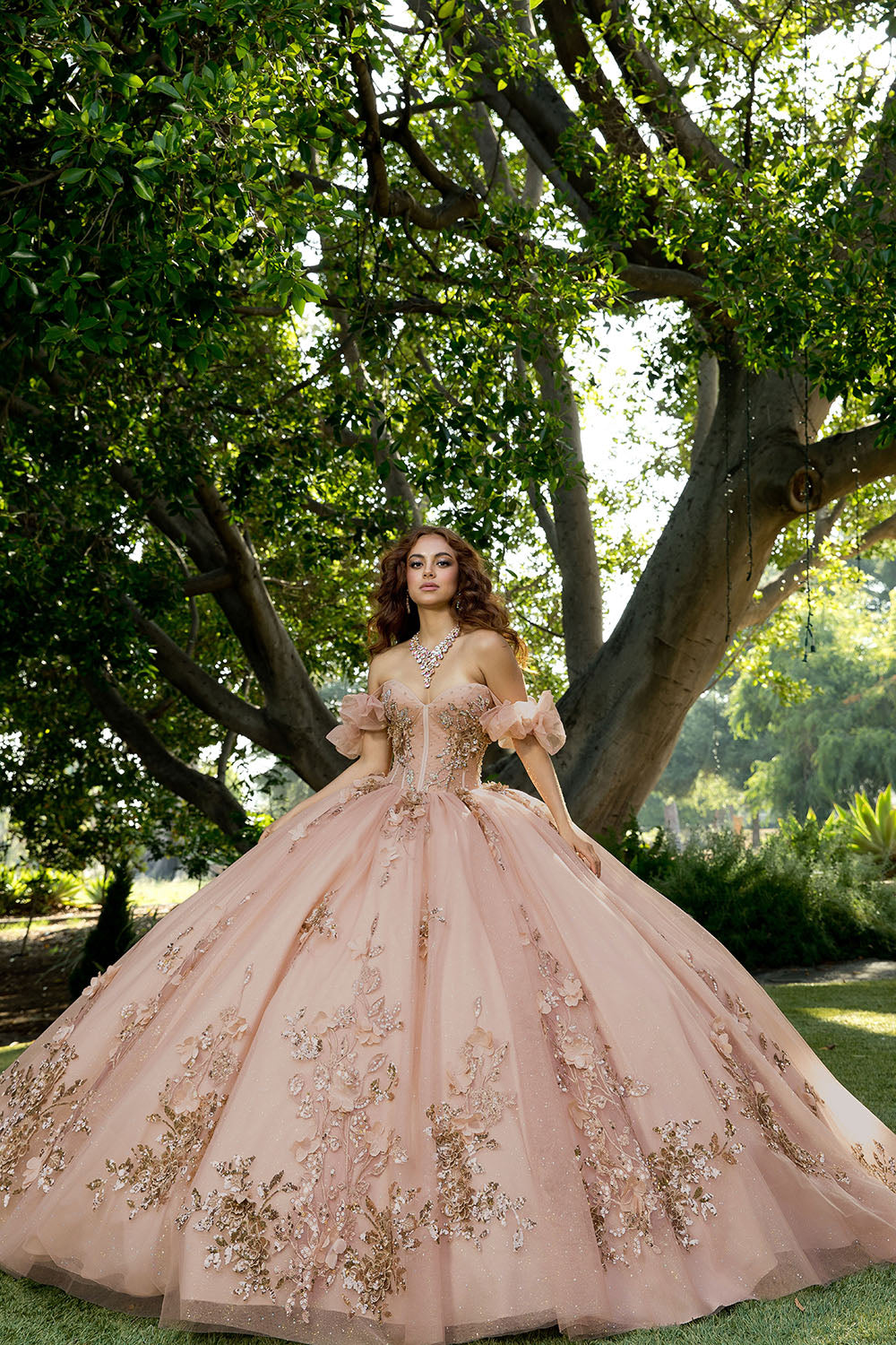 princess rose gold wedding dress 3D Floral Strapless Ball Gown by Bella Princess PQ1089