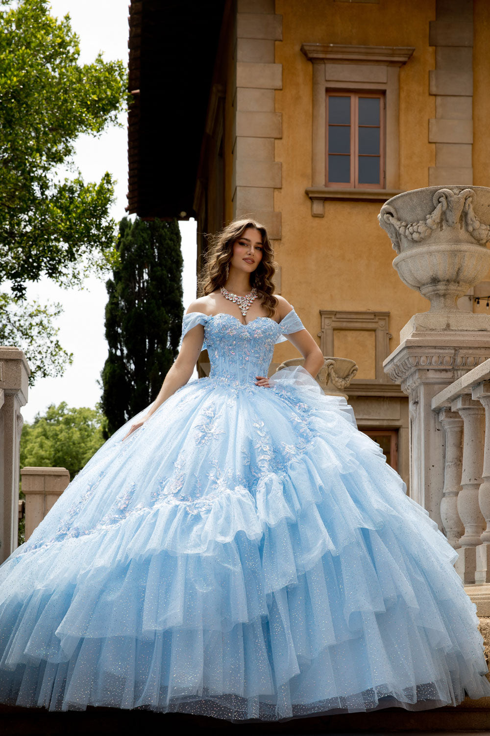 Off Shoulder Flounced Ball Gown by Bella Princess PQ1092
