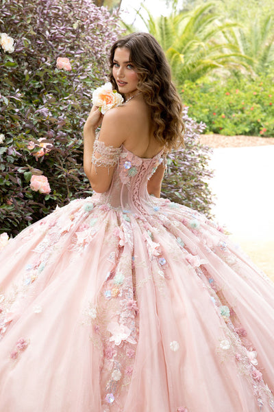 3D Floral Off Shoulder Ball Gown by Petite Adele PQ1096