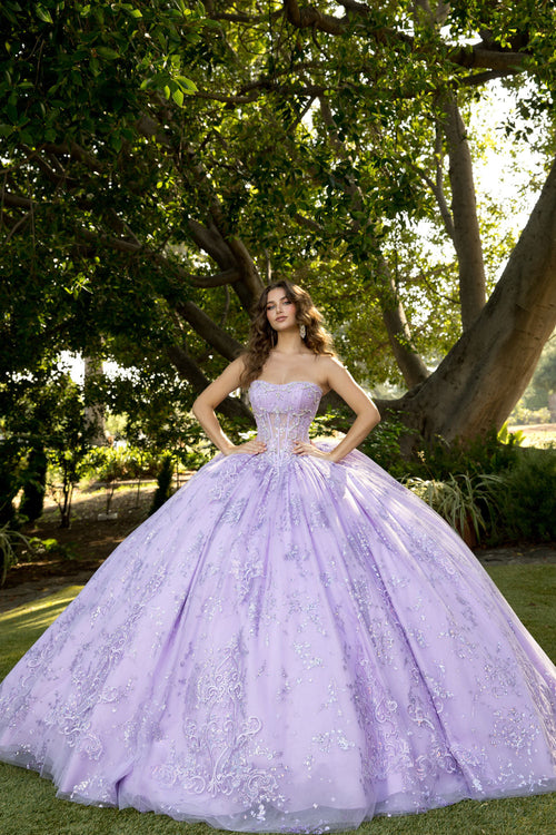 Strapless Puff Sleeve Ball Gown by Petite Adele PQ1097