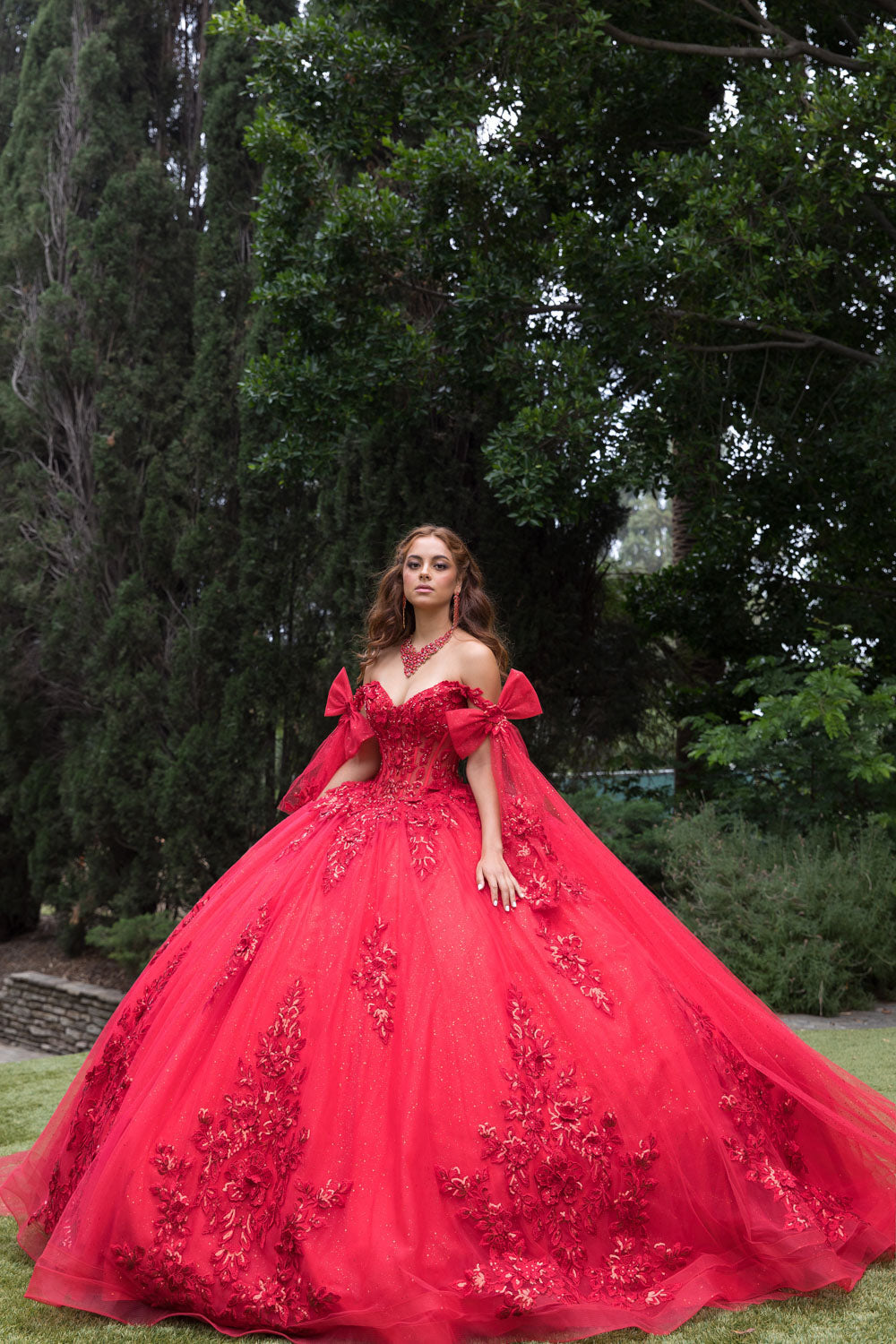 Applique Cape Sleeve Ball Gown by Bella Princess PQ1098