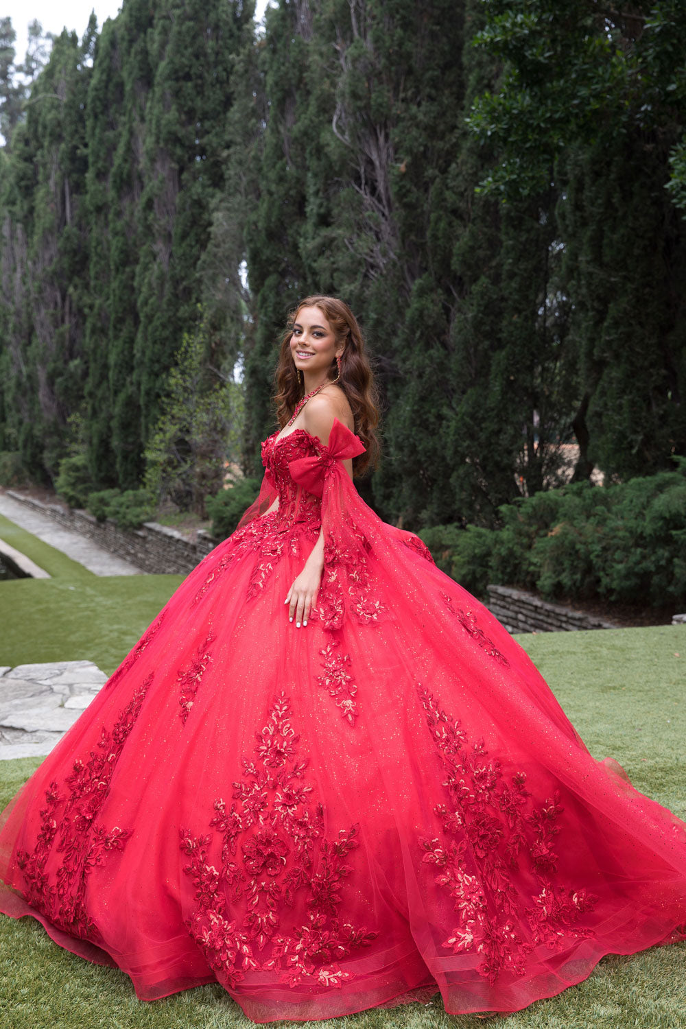 Applique Cape Sleeve Ball Gown by Bella Princess PQ1098