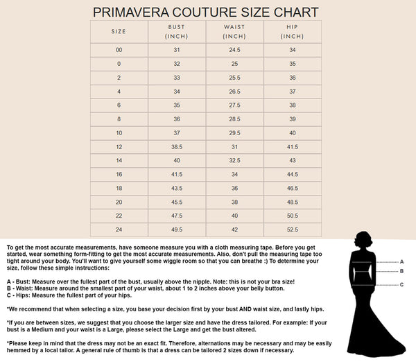 Primavera Couture Size Chart