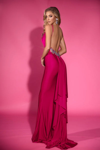 Backless Mermaid Prom Dress with Beaded Low Back & Deep V-Neck Gown by Portia & Scarlett PS25214