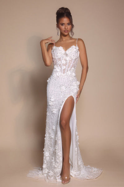 Sequin Floral Appliqué Spaghetti Strap Gown Formal Prom Dress by Portia and Scarlett PS25294