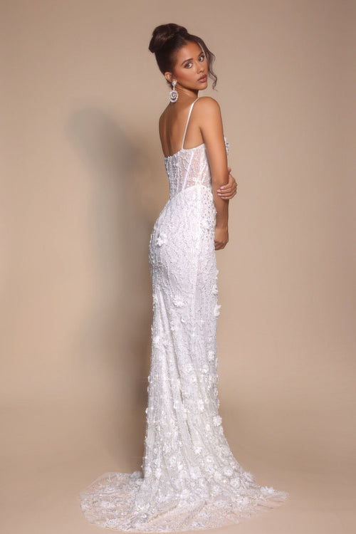 Sequin Floral Appliqué Spaghetti Strap Gown Formal Prom Dress by Portia and Scarlett PS25294