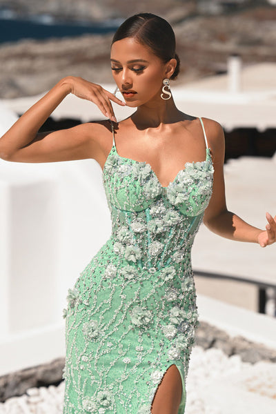 Sequin Floral Appliqué Spaghetti Strap Gown Formal Prom Dress by Portia and Scarlett PS25294