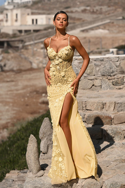 Sequin Floral Appliqué Spaghetti Strap Gown Formal Prom Dress by Portia and Scarlett PS25294