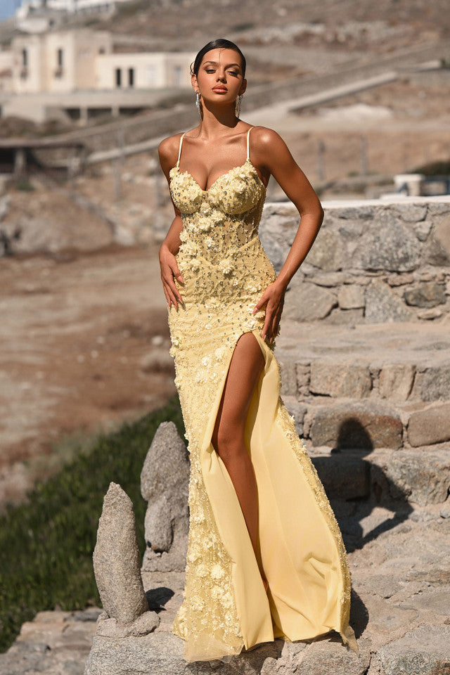 Sequin Floral Appliqué Spaghetti Strap Gown Formal Prom Dress by Portia and Scarlett PS25294
