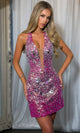 Portia and Scarlett PS25708 - Striking Plunging Beaded Mini Dress