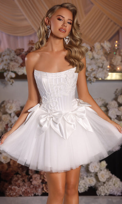 Portia and Scarlett PS25709 - Elegant Mini Dress with Bows