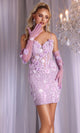 Portia and Scarlett PS25716 - Sheer Corset Floral Appliqued Mini Dress Cocktail Dresses
