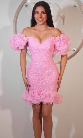 Portia and Scarlett PS25789 - Sequin Sheath Dress with Puff Sleeves