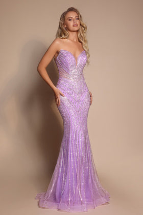 Portia and Scarlett PS26004 Long Sweetheart Sleeveless Sheath Sequin Beaded Detail Prom Dress