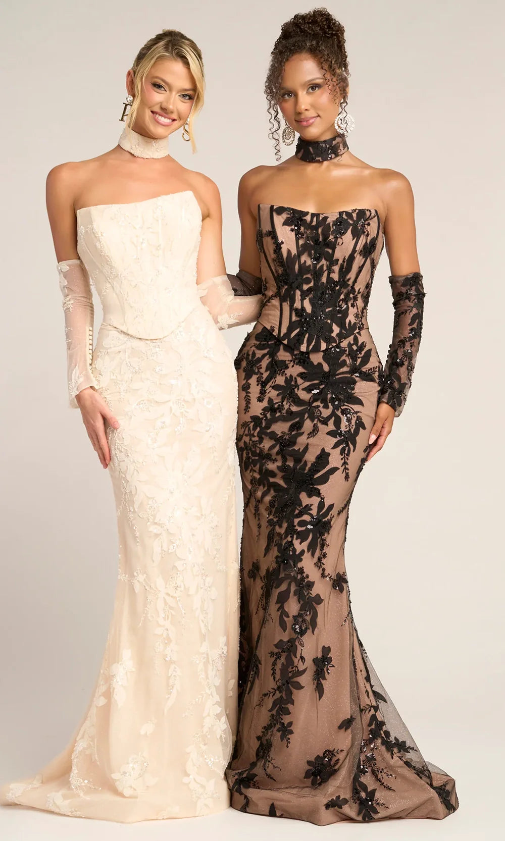 Strapless Floral Lace Mermaid Evening Gown with Choker Embellished Beaded Dress by Portia & Scarlett PS26005