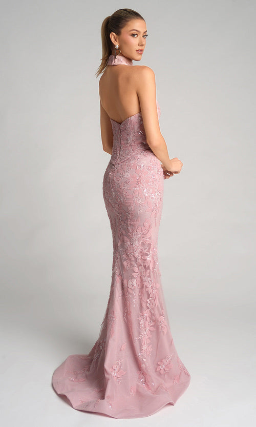 Strapless Floral Lace Mermaid Evening Gown with Choker Embellished Beaded Dress by Portia & Scarlett PS26005