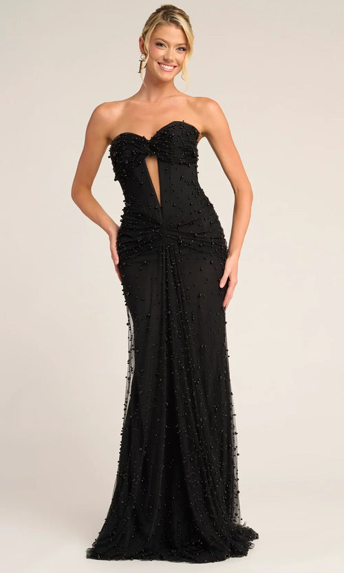 Beaded Sheath Evening Gown with Sheer Corset Bodice Formal Prom Dress Portia and Scarlett PS26022